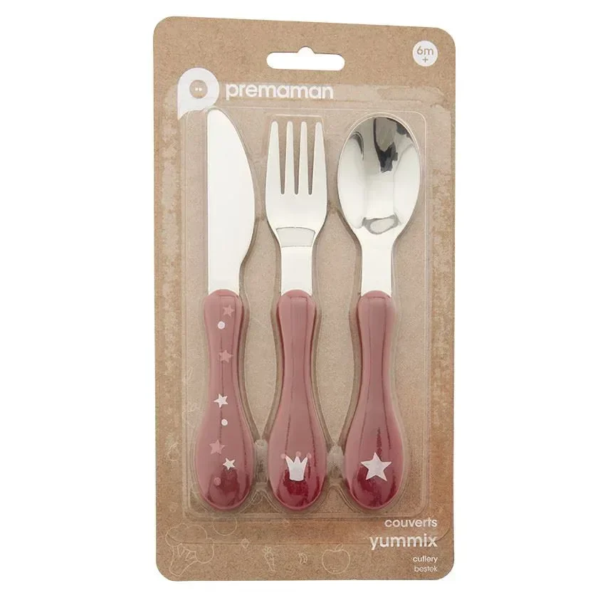 Набор приборов из нержавеющей стали Premaman Yummix Розовые (6+ мес.), 3 шт. foto