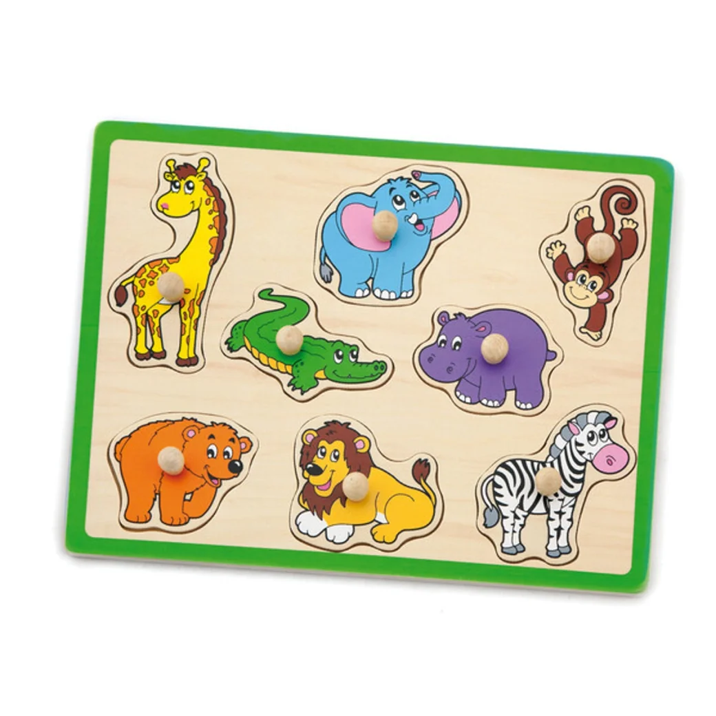 Puzzle din lemn cu buton „Animale sălbatice" 8 elem.