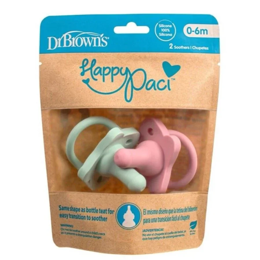 Силиконовые пустышки Dr. Brown's Розовый/Зеленый (0-6 мес.), 2 шт.