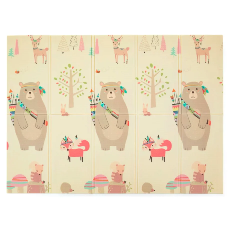 Covoras termic cu doua fete pliabil Petite&Mars Campy Elephant&Fox, 197x147 cm