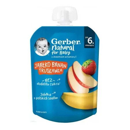 gerber Пюре "Яблоко-банан-клубника" (6 м+) 80 гр.