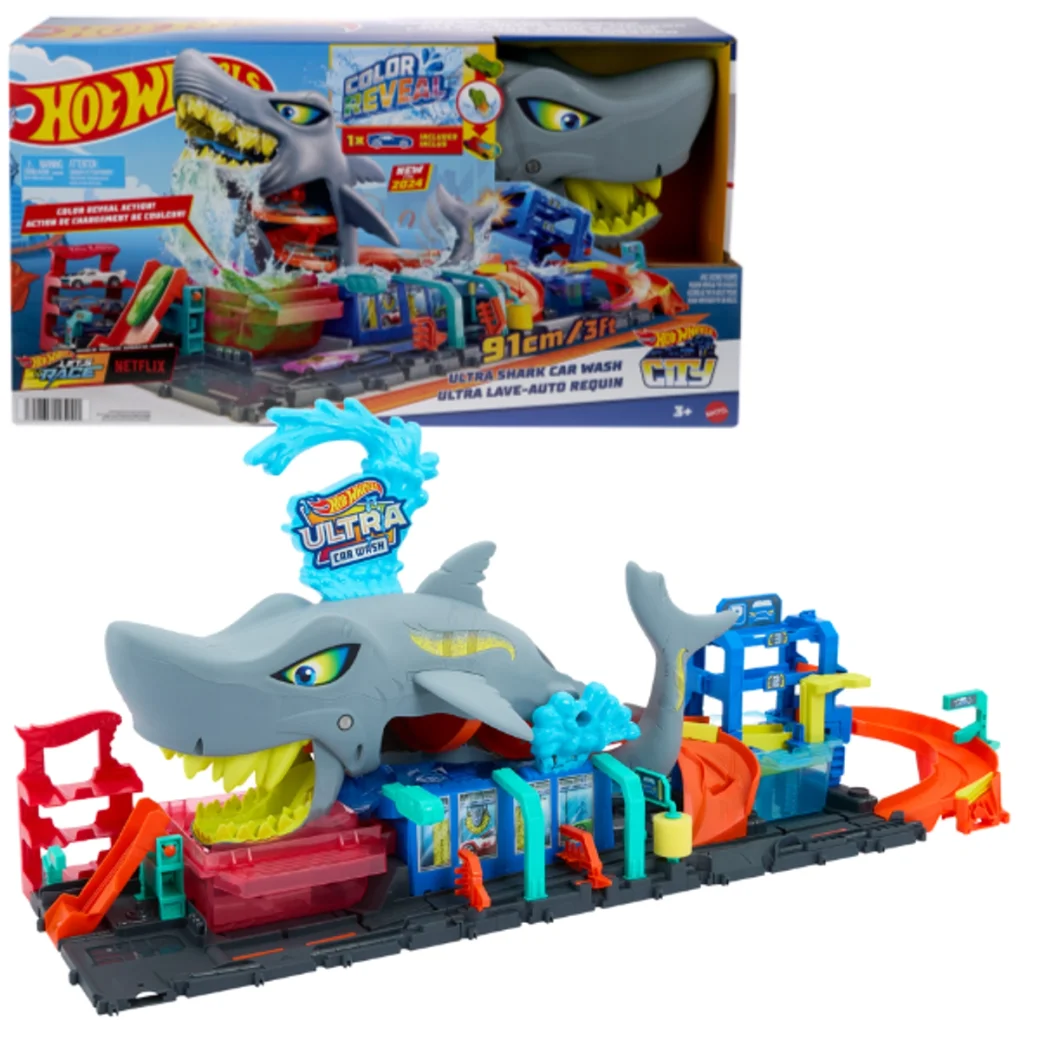 Hot Wheels City Ultra Shark Car Wash Track