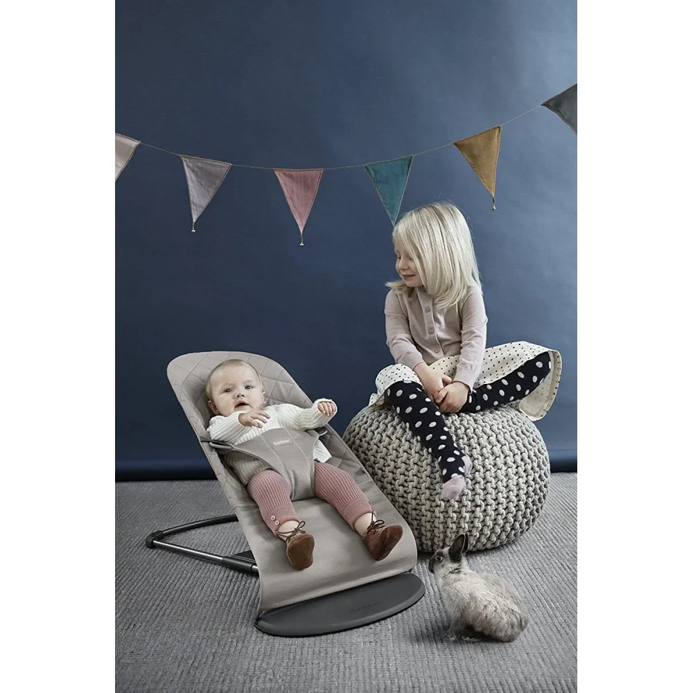 Balansoar BabyBjorn Bliss Sand Grey, Bumbac cu bara de jucarii foto