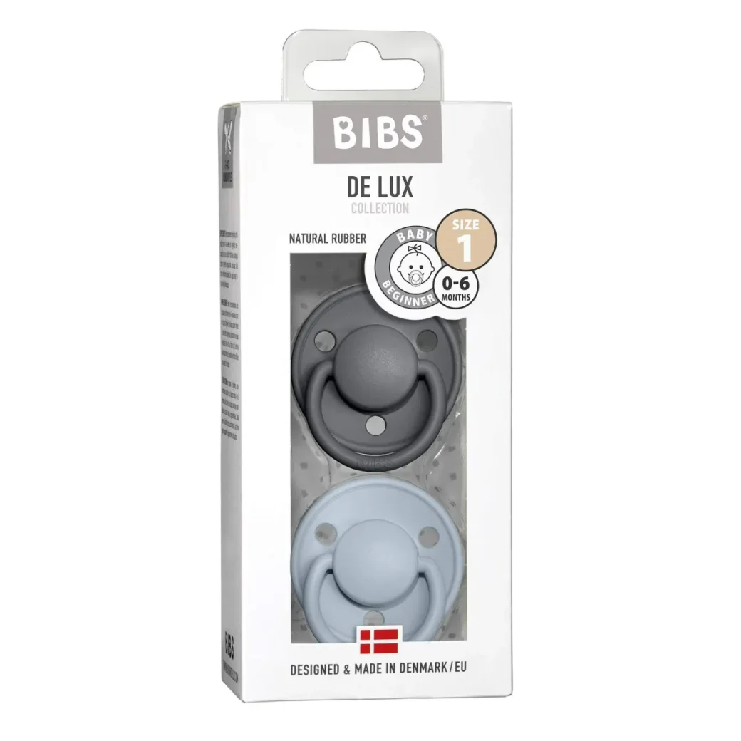 Набор из 2 круглых латексных пустышек BIBS De Lux Iron/Baby Blue (0-6 мес.) foto