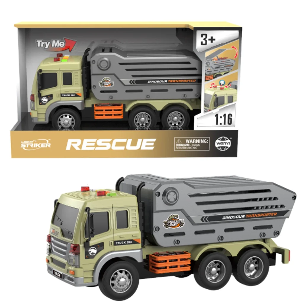 1:16 Camion pentru transortarea dinozaurilor cu fricțiune (lumini /sunete)