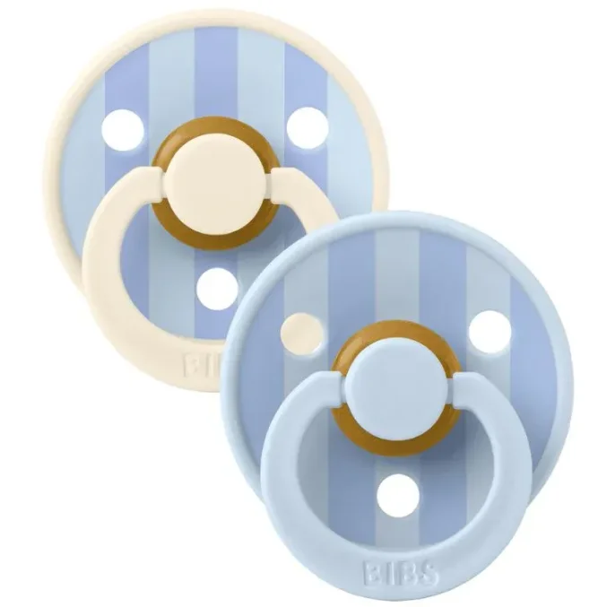 Набор из 2-х круглых латексных пустышек BIBS Studio Colour Baby Blue/Dusty Blue Mix (0-6 мес.) foto