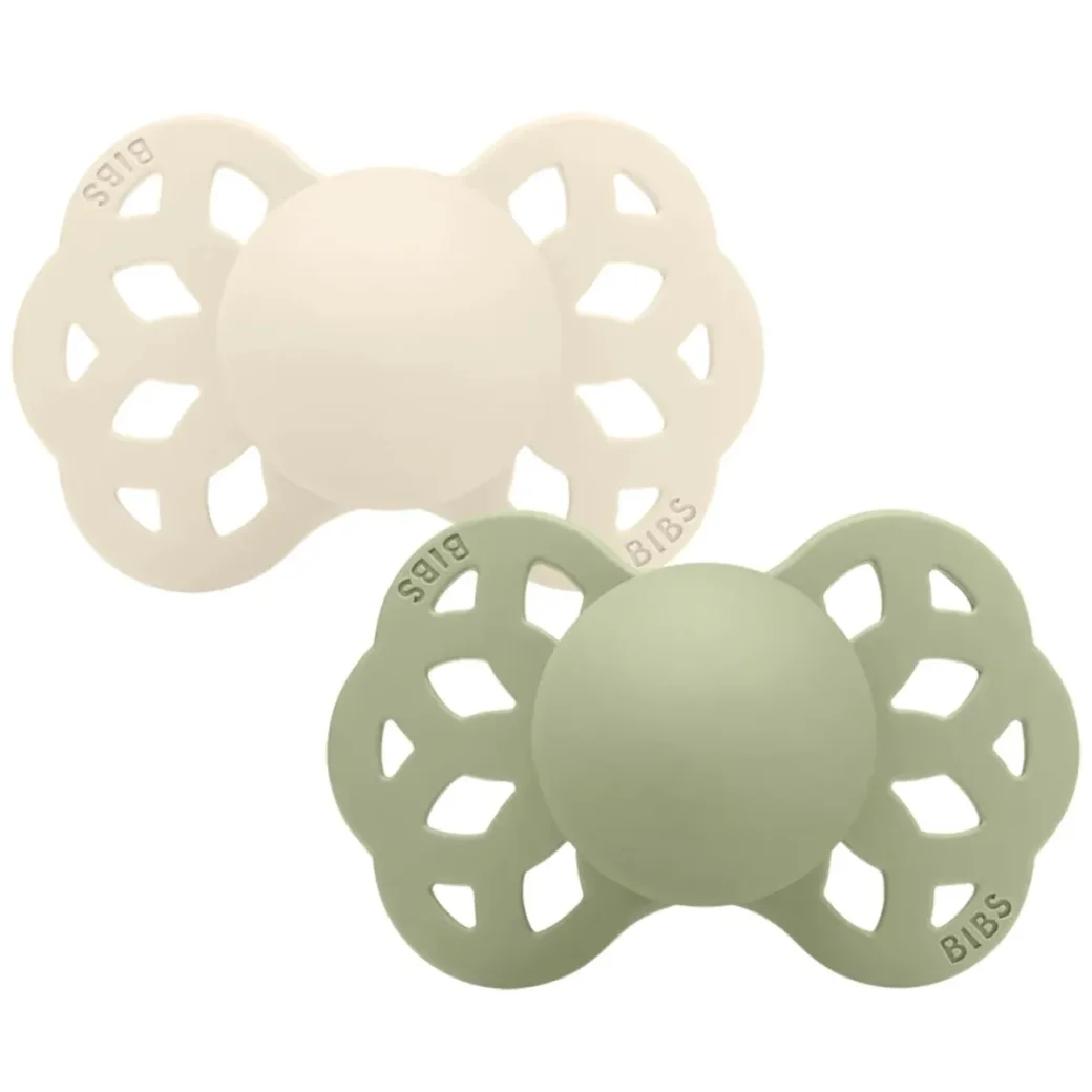 Set 2 suzete simetrice din silicon BIBS Infinity Ivory/Sage (0-6 luni) foto