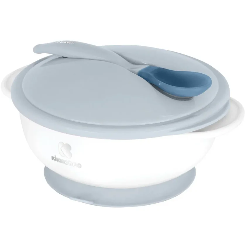 Set castron cu ventuza si lingurita cu senzor de temperatura KikkaBoo Blue foto
