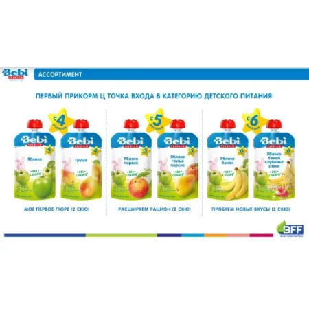 bebi premium Пюре яблоко-груша-персик (5 м+) 90 гр.