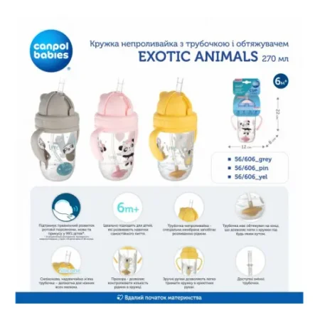 canpol 56/606 cana anti-varsare cu tub din silicon si greutate "exotic animals" 270 ml. (6m+)