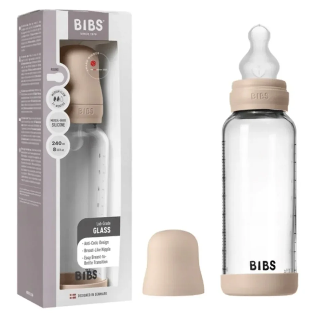 Стеклянная антиколиковая бутылочка BIBS Blush с силиконовой соской 3+ мес, 240 мл foto