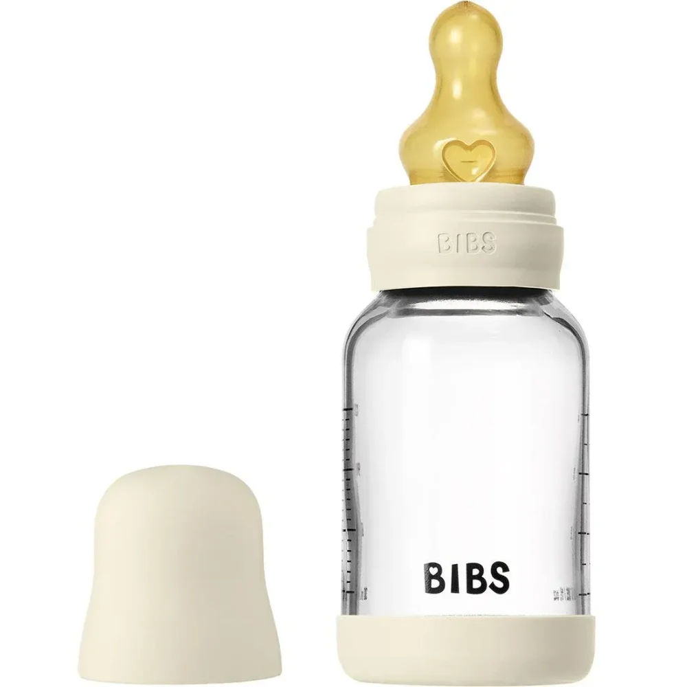 Biberon din sticla anticolici BIBS Ivory cu tetina din latex 0+ luni, 120 ml foto