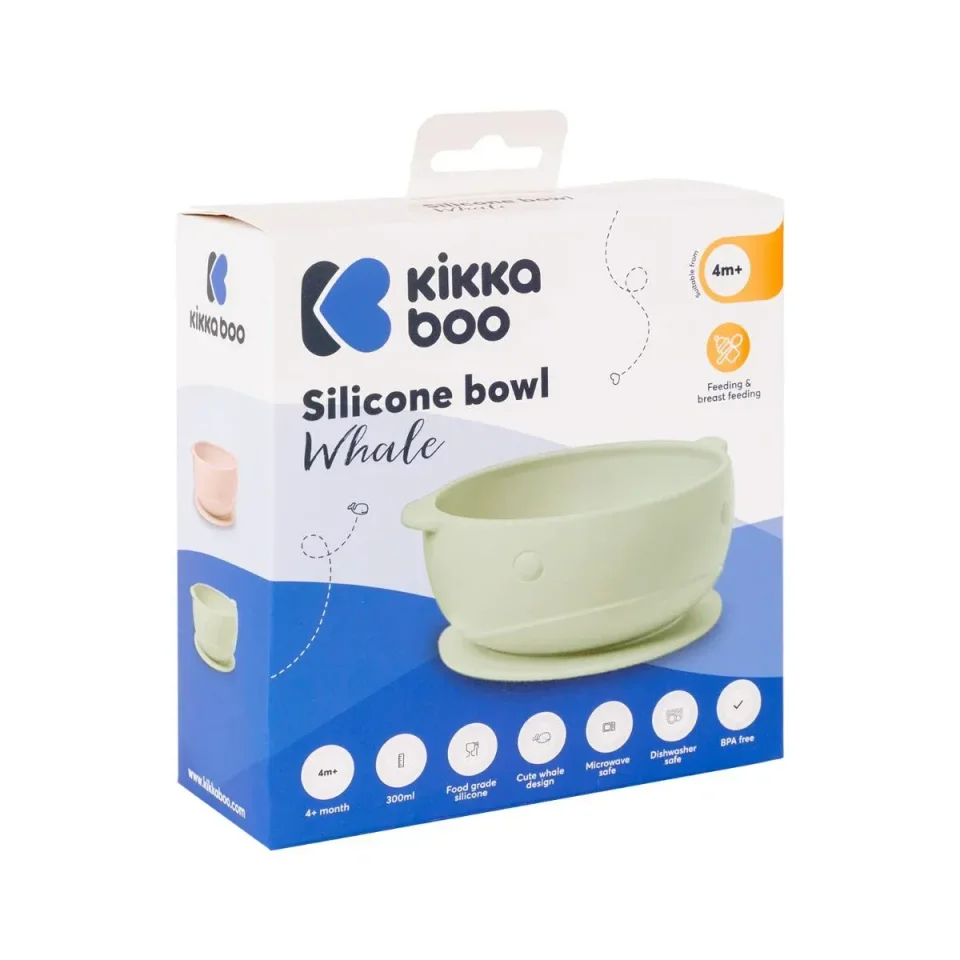 Bol din silicon cu ventuza KikkaBoo Balena Menta foto