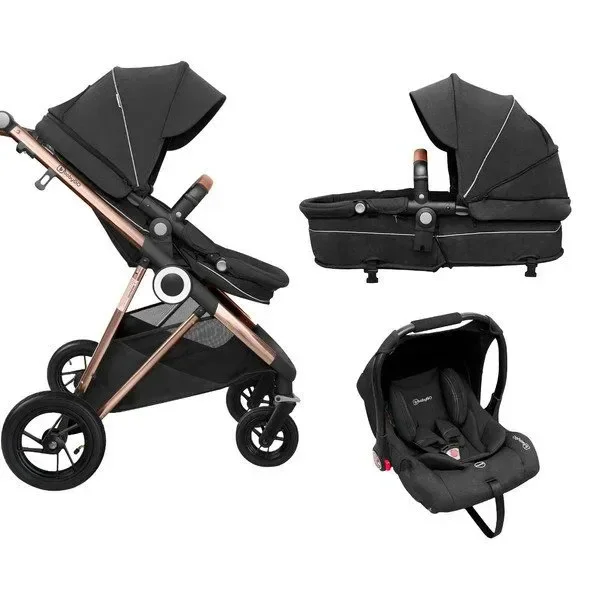 Коляска 3 в 1 BabyGo AIR Halime Black, рама Gold foto