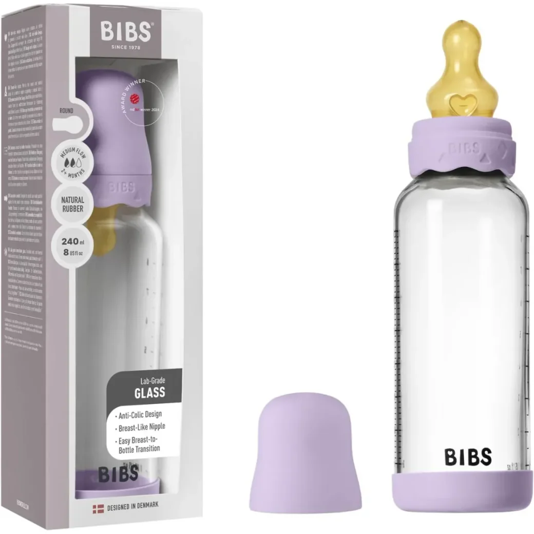 Biberon din sticla anticolici BIBS Boheme Violet Sky cu tetina din latex 3+ luni, 240 ml foto