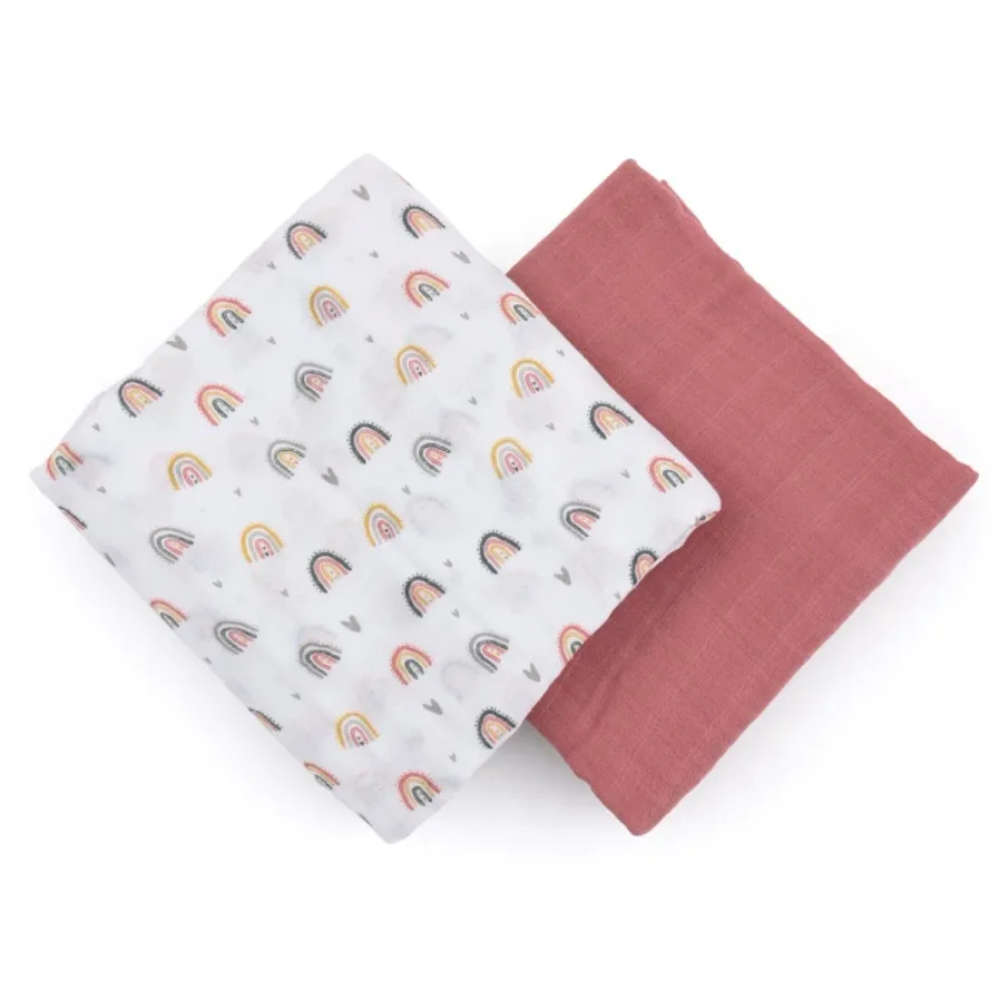 Set 2 paturele de muselina din bambus Petite&Mars Misty Rose Rainbow, 120x120 cm foto