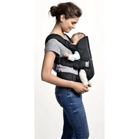 Marsupiu anatomic BabyBjorn One Denim Grey cu pozitii multiple de purtare, bumbac foto
