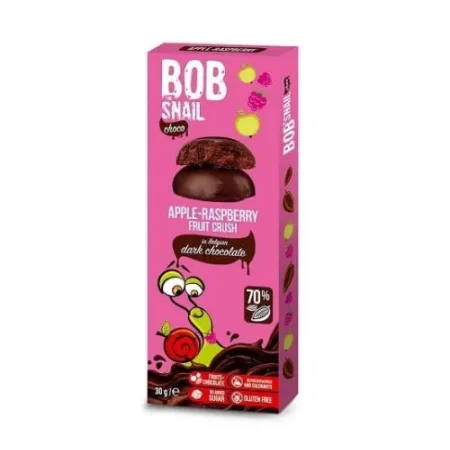 bob snail bomboane naturale "mere-zmeurâ" în ciocolată neagră belgiană (30 gr.)