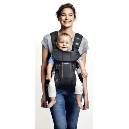 Marsupiu anatomic BabyBjorn One Denim Grey cu pozitii multiple de purtare, bumbac foto