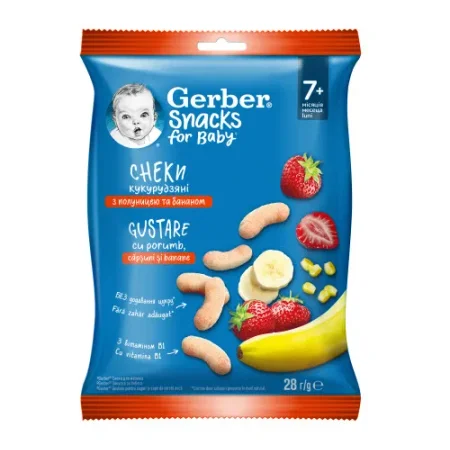 gerber Кукурузные палочки с бананами и клубникой (7 м+) 28  гр.