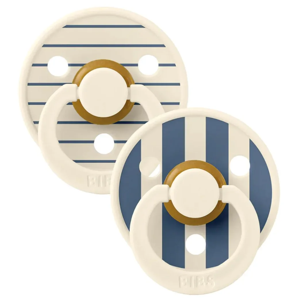 Набор из 2-х круглых латексных пустышек BIBS Studio Colour Pin - Ivory Steel Blue Mix (6-18 мес.) foto