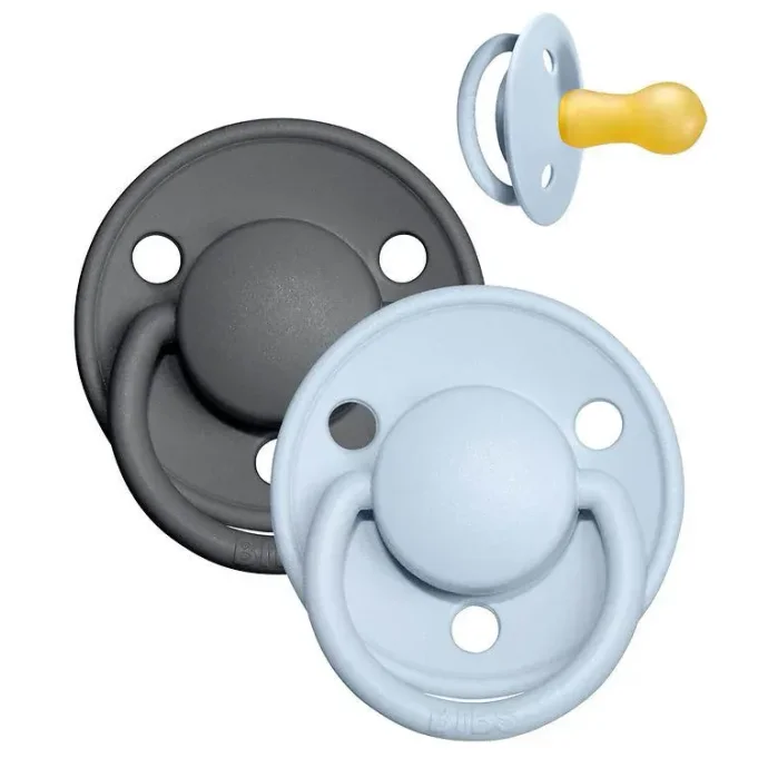 Набор из 2 круглых латексных пустышек BIBS De Lux Iron/Baby Blue (6-18 мес.) foto