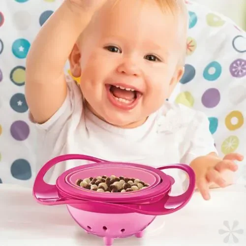 Bol multifunctional cu capac si rotire 360 grade BabyJem Amazing Bowl Roz foto