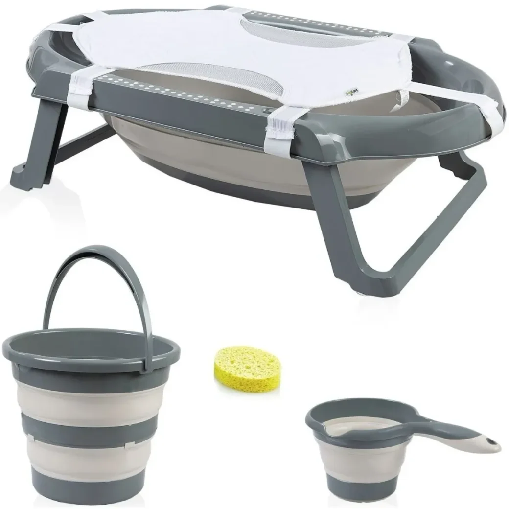 Set pentru baie BabyJem Anthracite cu cadita pliabila, 5 piese foto