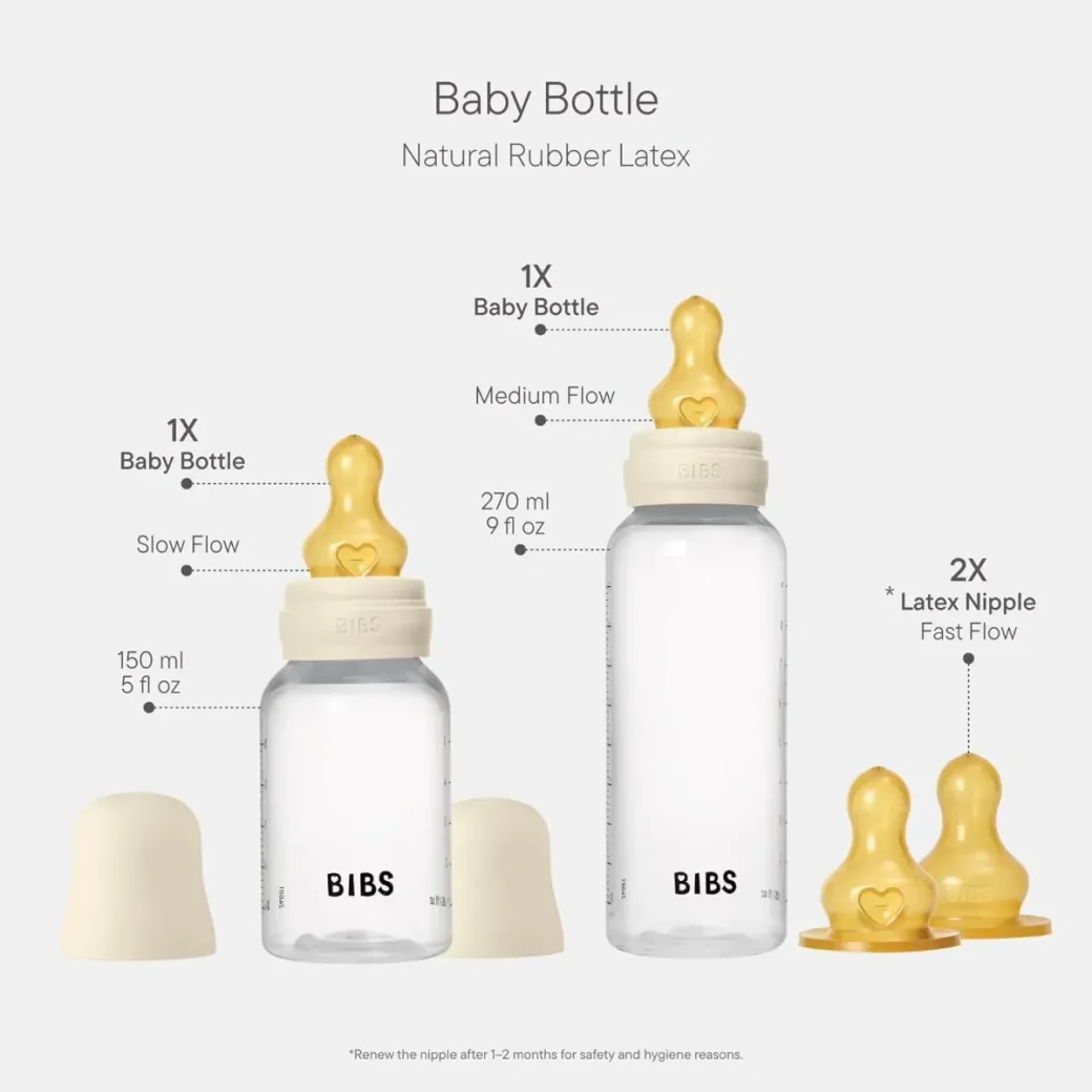Set BIBS Grow & Flow Ivory (2 biberoane cu tetine din latex - flux incet, mediu si rapid) foto