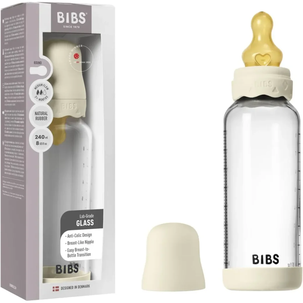 Biberon din sticla anticolici BIBS Boheme Ivory cu tetina din latex 3+ luni, 240 ml foto