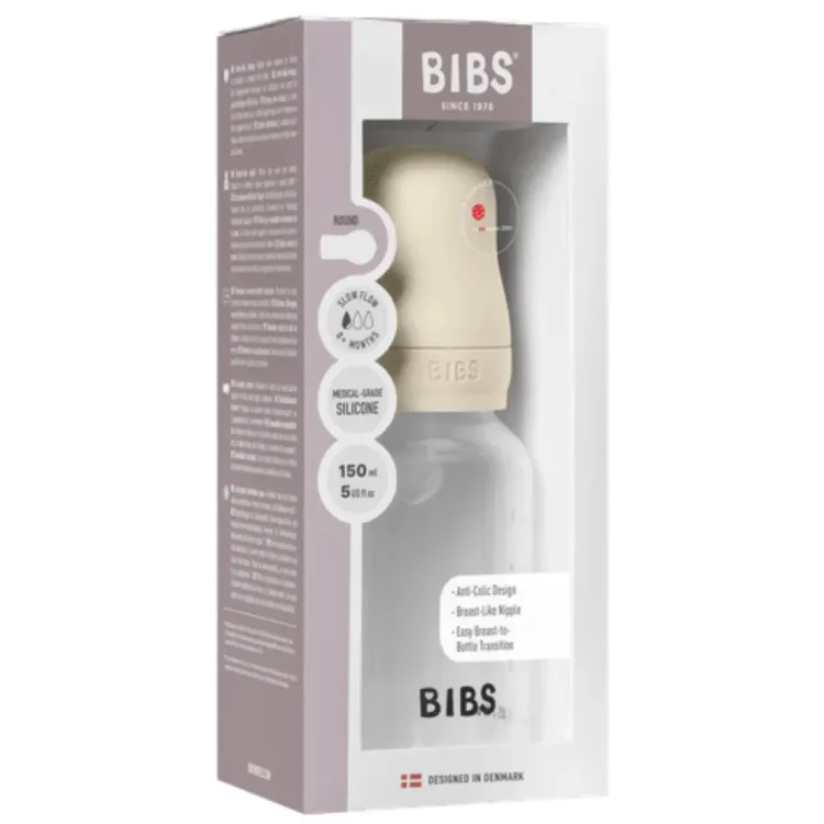 Biberon din plastic anticolici BIBS Ivory cu tetina din silicon 0+ luni, 150 ml foto