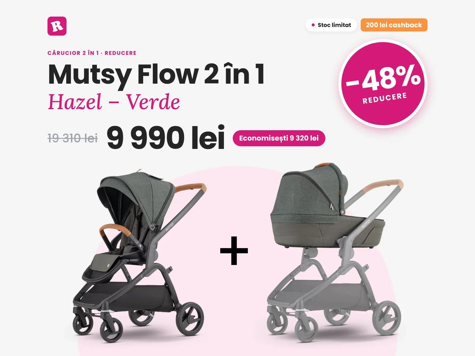 Cărucior Mutsy Flow 2 în 1 – Hazel – Verde